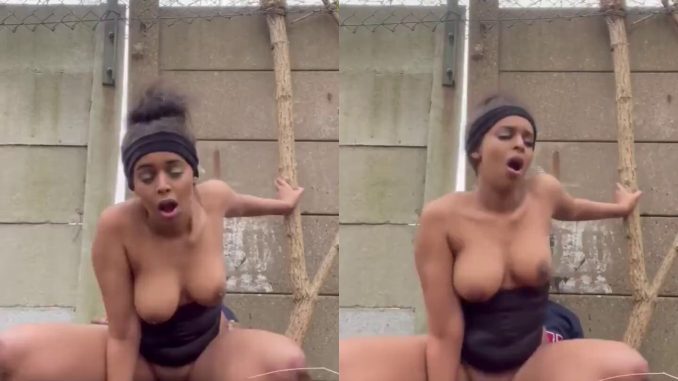 Adventurous Mzansi Baddie Riding Her Man's Dick Outside Close To The Fence