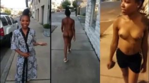 Petite African Lady Walk Naked On The Street In Day Light