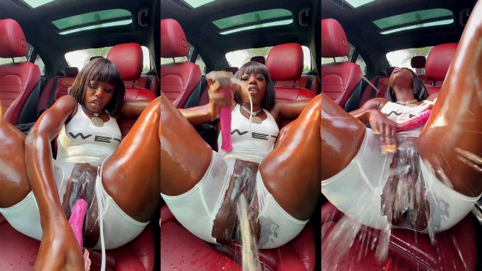 Queen Tahshaar Fucks Her Creamy Wet Squirting Pussy With A Long Big Dildo In Her Car