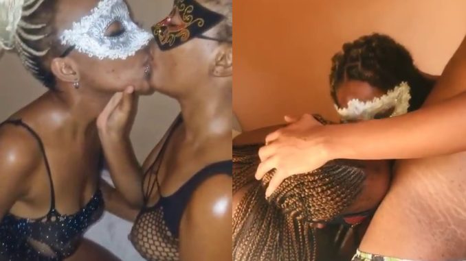 Mzansi Local Girl "Queen Tharantasia" Kisses Her Lesbian Friend Before They Both Started Sucking On A Dick Together