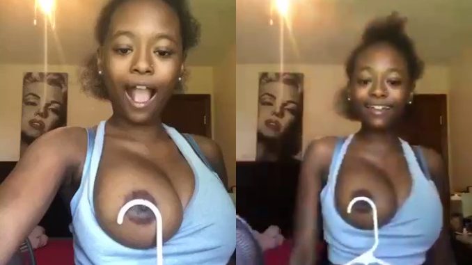 Playful Naija Girl Hanged A Hanger On Her Nipple